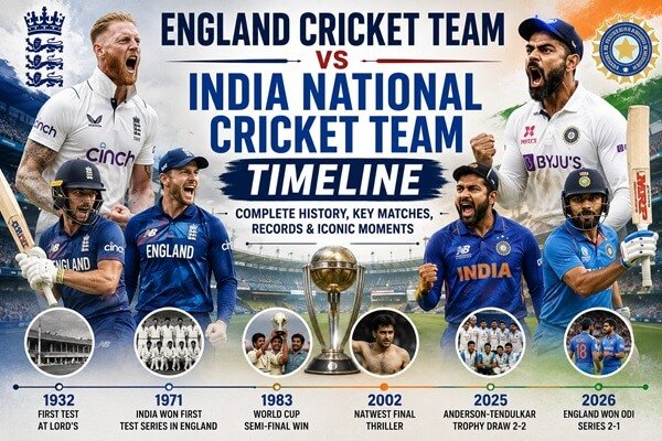 England Cricket Team vs India National Cricket Team Timeline