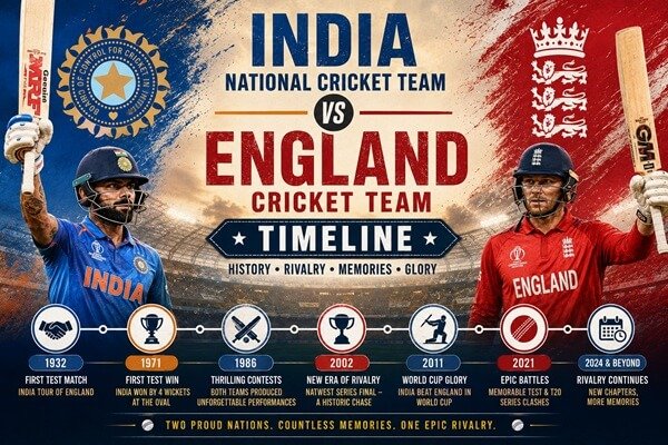 India National Cricket Team vs England Cricket Team Timeline