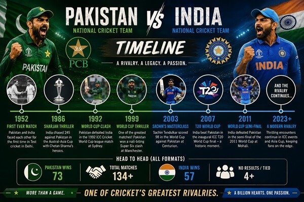 Pakistan National Cricket Team vs India National Cricket Team Timeline